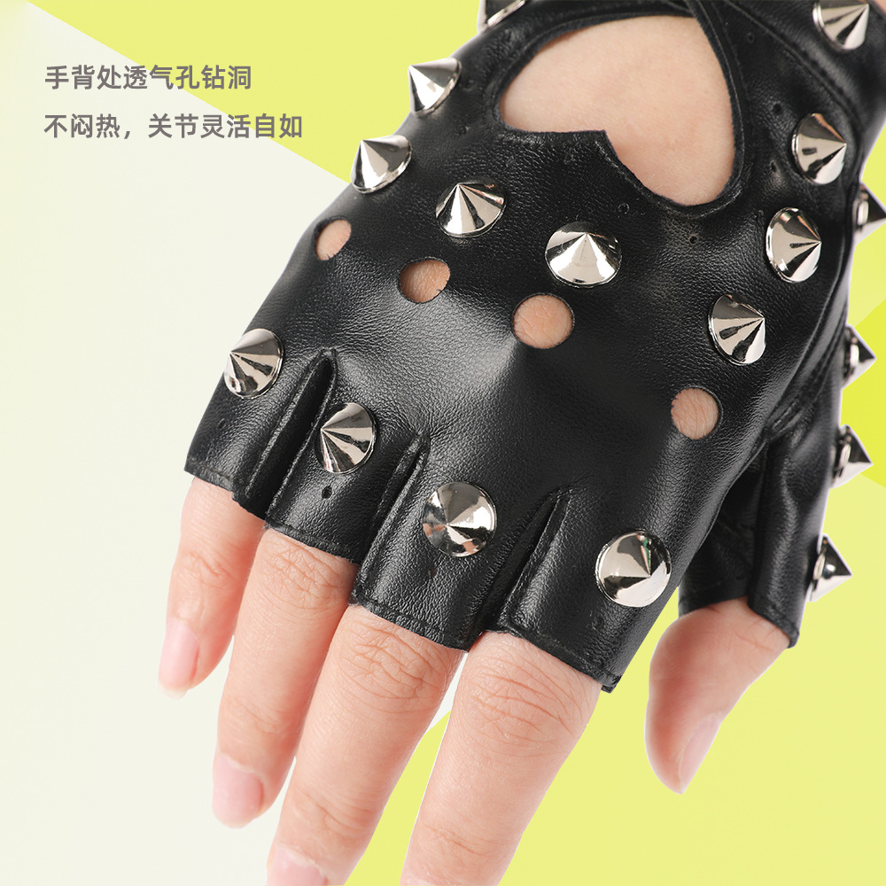 Danza rendimiento guantes pole dance apoyos discoteca rendimiento hip hop etapa remache decorativo pu cuero medio dedo guantes