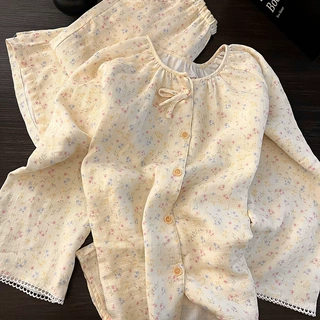 甜美小清新碎花棉纱睡衣女秋冬新款少女感舒适休闲居家套装可外穿