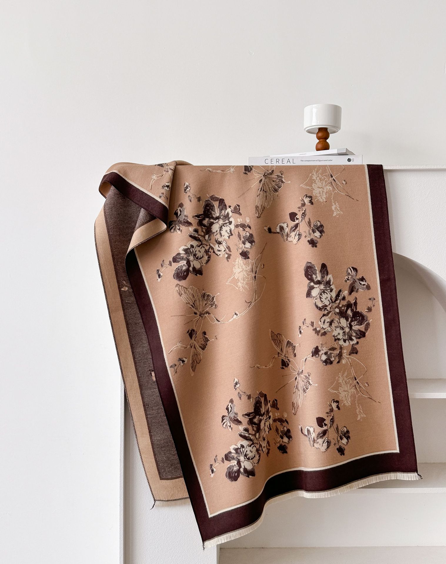 2024 nuevo invierno calentamiento collar moda chal mariposa coreano amor flor imitación de cachemir engrosado bufandas de impresión de doble cara