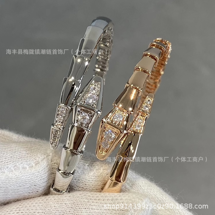 high quality V gold snake bone bracelet CNC carved plated 18k rose gold head and tail drill inlaid platinum bracelet wholesale