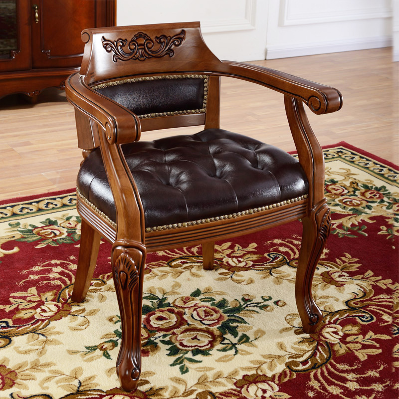 European -style solid wood leather chair