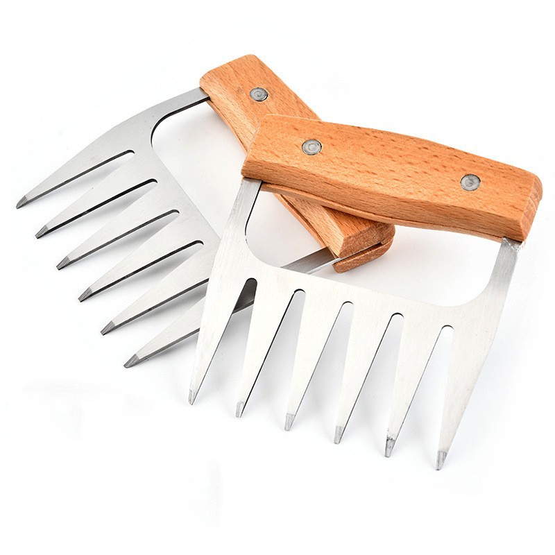 Cross-Border Stainless Steel Meat Shredder with Wooden Handle, Bear Claw Meat Splitter, Anti-Scalding Kitchen Tool, Cooked Food Barbecue Bbq Meat Loosener
