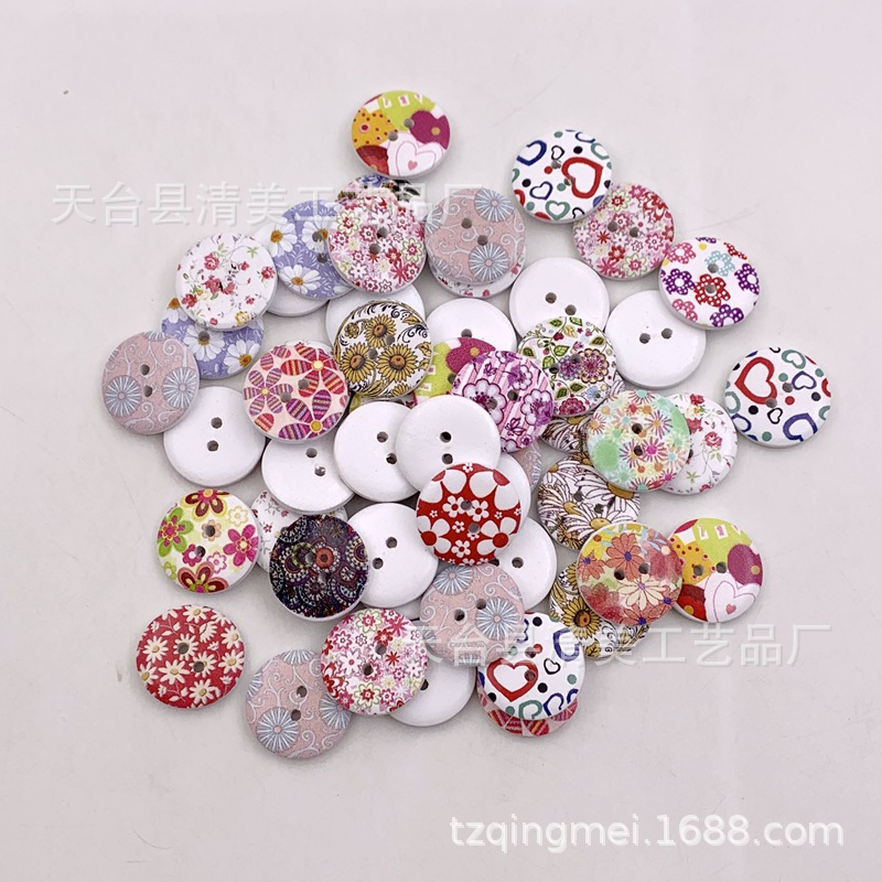 20mm 2 botones de flores y plantas blancos botones de madera estampados decorativos 50 un paquete