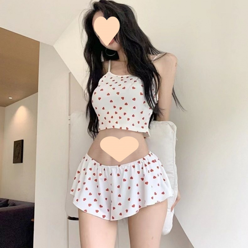 Dormitory Printed Hot Girl Camisole Top Pajamas Set Women's Summer Wide-Leg Shorts Home Wear Two-Piece Set Dormitory Printed Hot Girl Camisole Top Pajamas Set Women's Summer Wide-Leg Shorts Home Wear Two-Piece Set
