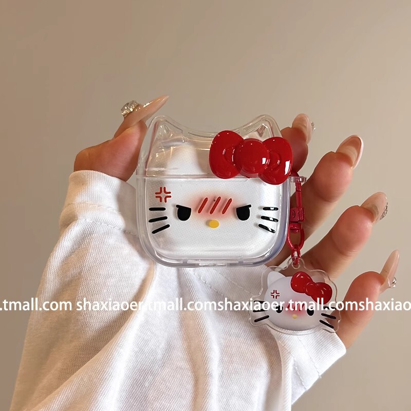 Angry Hello Kitty Cat Bluetooth Earphone Case Suitable for Airpodspro2 Protective Cover New 4Th Generation Airpods3