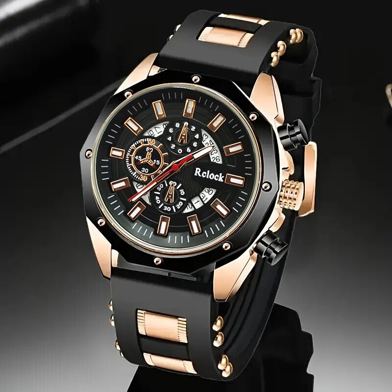 Cross-Border Temu Popular Men's Silicone Strap Calendar Quartz Watch Shein Hot-Selling Sports Pointer Men's Wristwatch Cross-Border Temu Popular Men's Silicone Strap Calendar Quartz Watch Shein Hot-Selling Sports Pointer Men's Wristwatch
