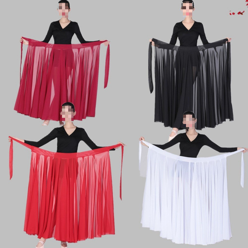 720-Degree One-Piece Chiffon Practice Skirt Xinjiang Large Hem Skirt Lace-Up Skirt Classical Dance Performance Clothing
