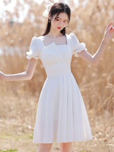 白色法式高级礼服裙小个子新款春夏季轻婚纱订礼服伴娘礼服登记照