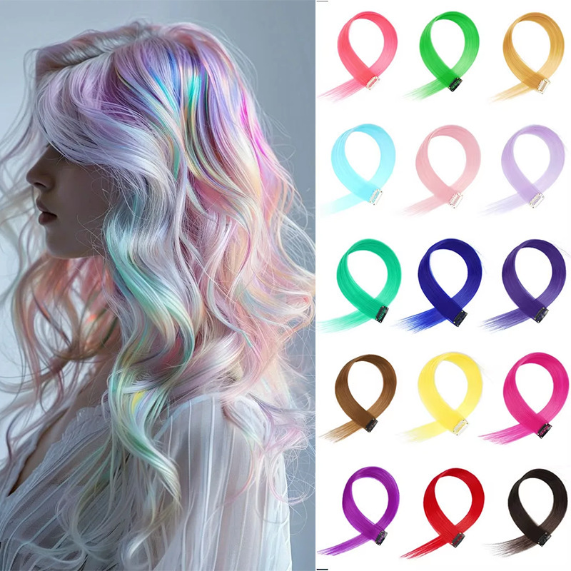 Highlighting Hair Extensions, Ear-Hanging Pure Color Hair Pieces for Women, Seamless One-Piece Short Straight Hair Extensions