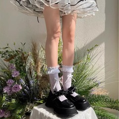 Summer and Autumn New Item Rose Bow Lace Edge JK Thin Stockings Pile Top Lolita Girl Soft Girl Medium Calf Socks for Women