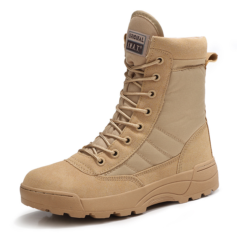 Black men's flat and thick high top rubber hiking shoes_voghion.com