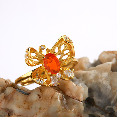 Live Streaming Ring S925 Pure Silver Natural Color Gemstone Ring for Women, European and American Cross-border Xiaohongshu Decorative Accessories Wholesale