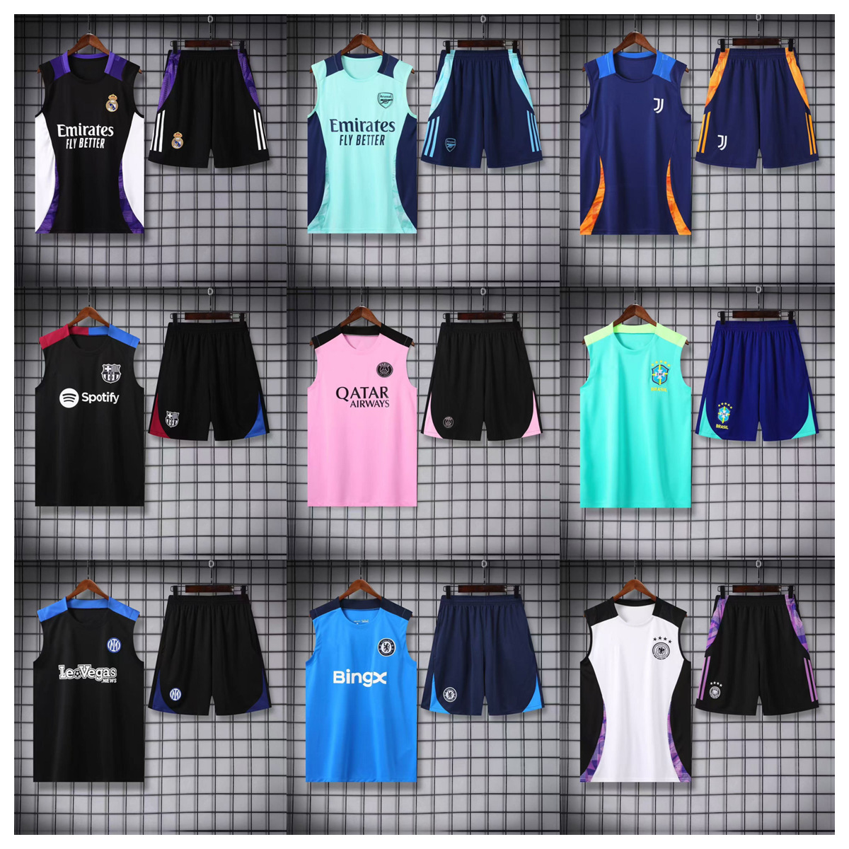 批发足球背心训练服国米巴黎皇马巴萨阿森纳切尔西尤文训练服套装