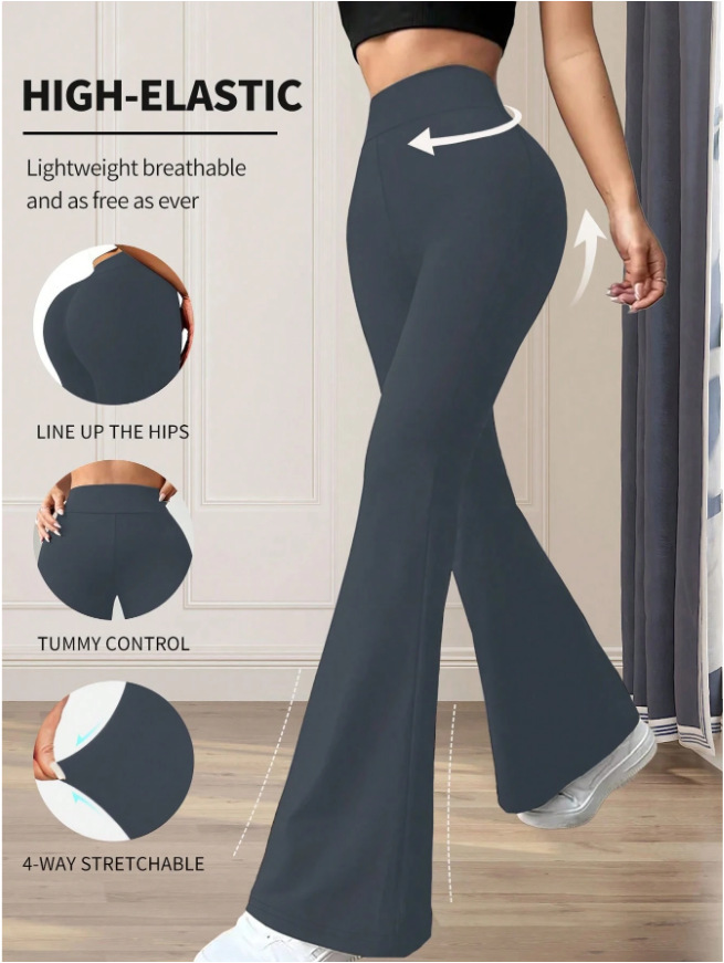 High-Waisted Yoga Pants For Women – Stretchy Flared Leggings, Seamless Workout & Lounge Pants (Black/Grey/Caramel)​_ecoleips.com