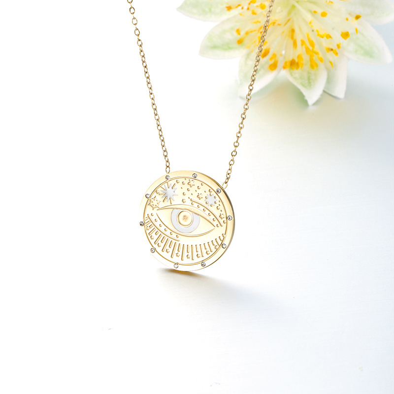 Xuping acero inoxidable chapado 14k color collar de personalidad simple nicho diseño tallado collar de geometría redonda al por mayor mujer
