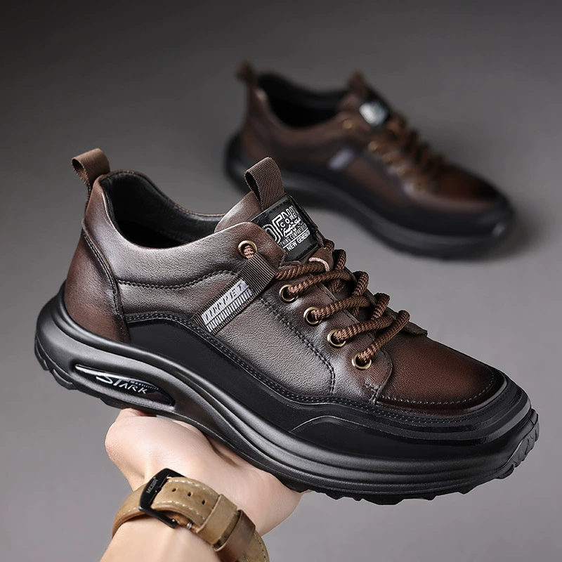 Модная мужская осенняя новая спортивная и повседневная обувь из воловьей кожи с носком, легкая нескользящая повседневная кожаная обувь для мужчин