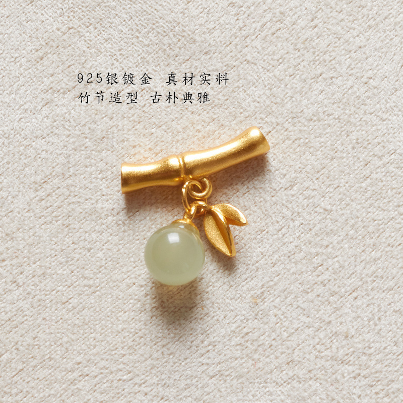 925 シルバー金メッキと天山翡翠竹アクセサリー小さな DIY ブレスレットネックレス竹スペーサービーズハイエンドで多用途|undefined