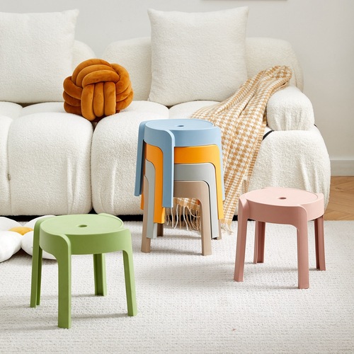 Plastic thickened small stool, household small round stool for adults, stackable tea table stool, bathroom anti-slip children's low stool