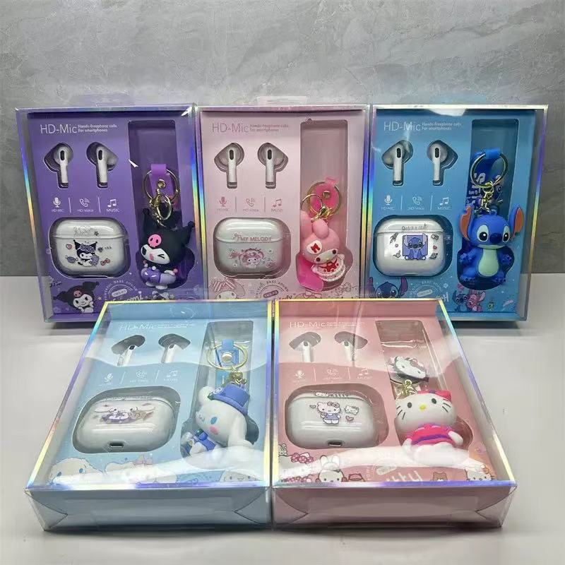 海外で人気のステッチワイヤレスBluetoothイヤホンセット、ノイズキャンセリング機能付き、耳にフィットするクロミ漫画ステレオイヤホン|undefined