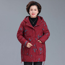 山力达迪中老年妈妈冬装棉衣外套女秋冬新款中年气质印花保暖时尚