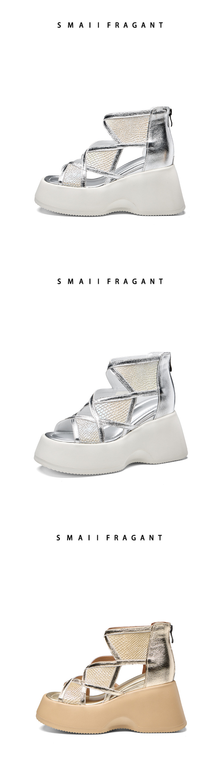 Sandal cao gót nữ quai chéo đế dày platform hở mũi — màu mơ, bạc chi tiết 12