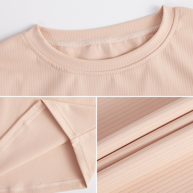 Primavera y verano nueva camiseta deportiva delgada ropa de yoga con hilo para mujer, top de manga corta, ropa de fitness de ocio al aire libre delgada para mujer