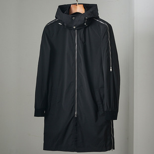 Men's mid-length windbreaker jacket men's autumn casual hooded business black windproof jacket HA1202