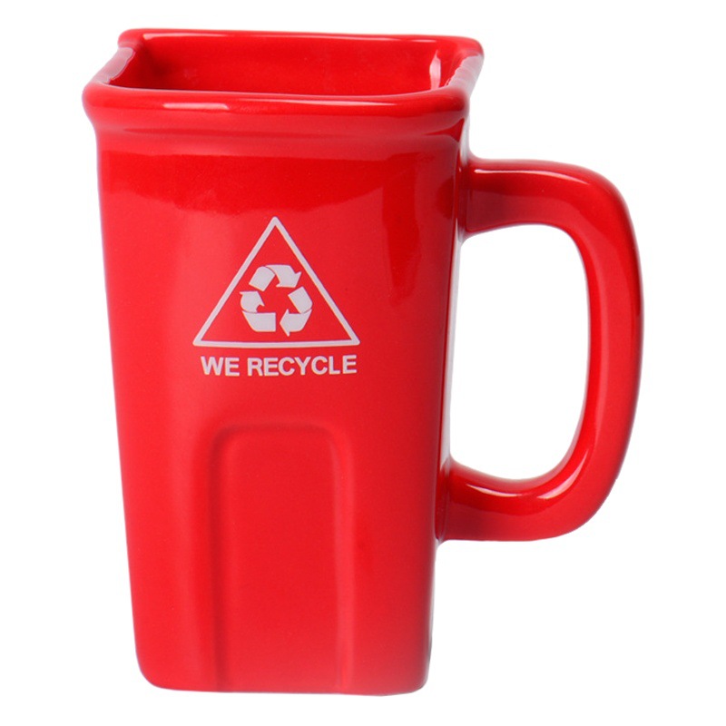 Cubo de basura cuadrado Taza de cerámica verde reciclable cubo taza de agua creativa exótica taza de café con pala
