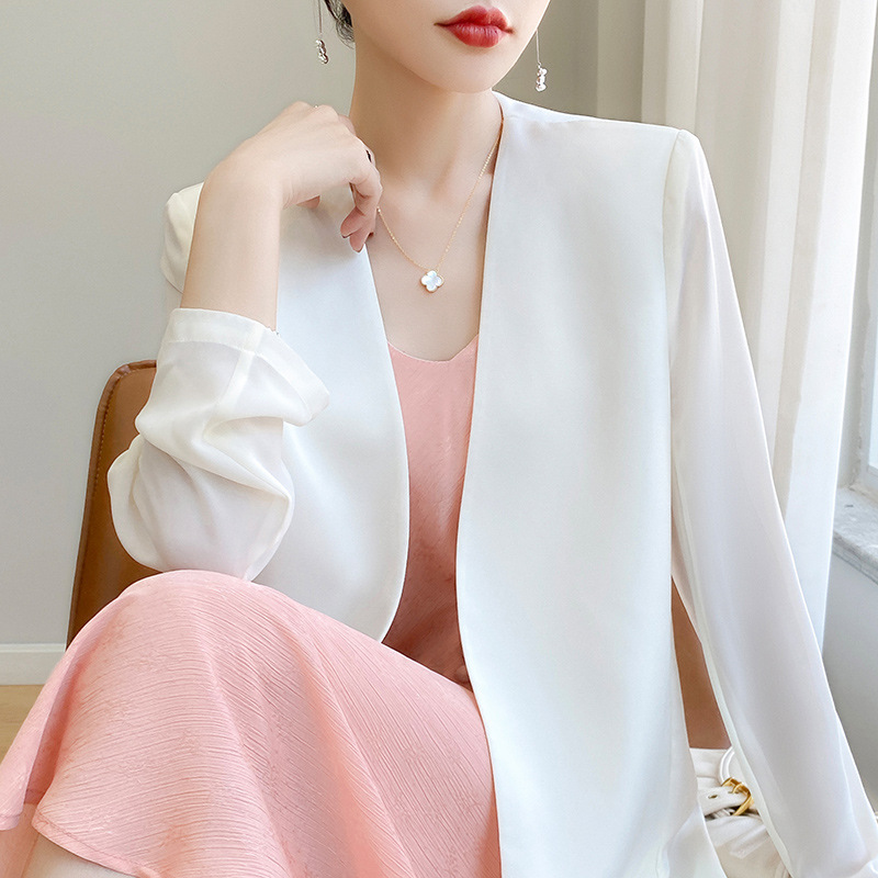 Summer Suit Women's Thin Top Spring and Autumn Elegant Slim-fit Small Body-Slimming Acetic Acid White Small Suit Sunscreen Jacket