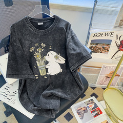 高品質 230 グラムヨーロッパとアメリカのヒップホップトレンディなブランド半袖 T シャツ女性の大きいサイズルーズオーバーサイズウォッシュブラック