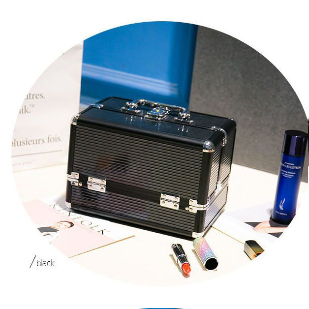 Almacenamiento de aleación de aluminio de doble apertura caja de maquillaje portátil caja de herramientas de maquillaje bordado caja de manicuras de aluminio
