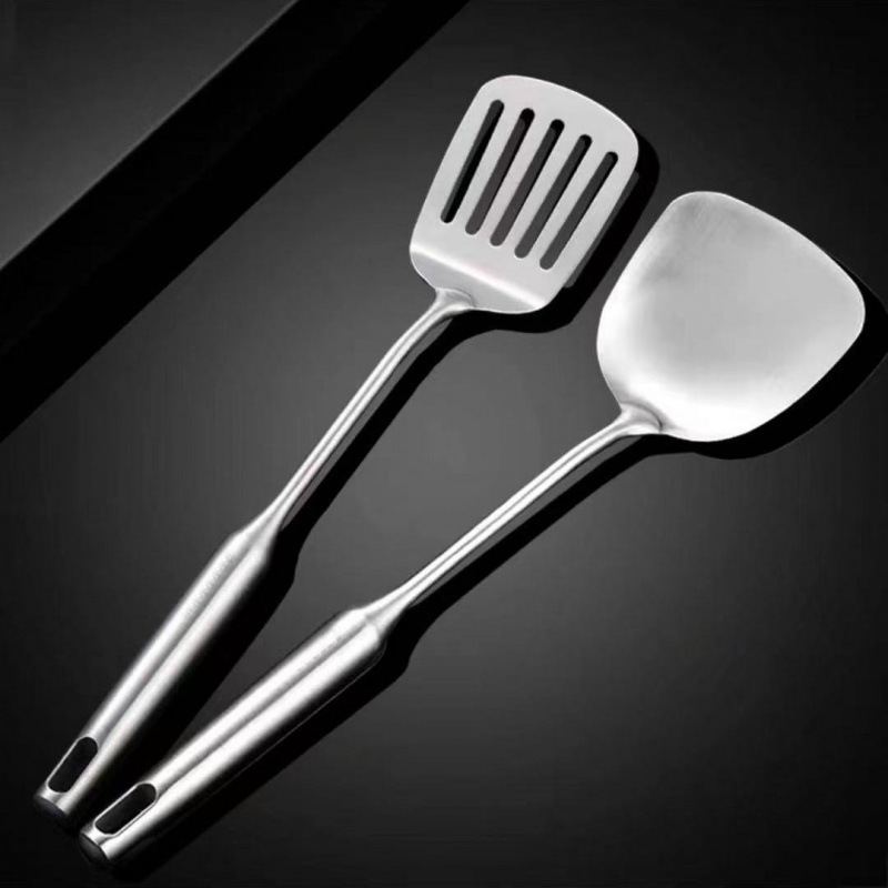 加厚304一体不锈钢锅铲炒菜铁铲子煎铲汤勺炒勺防烫家用厨具套装|undefined