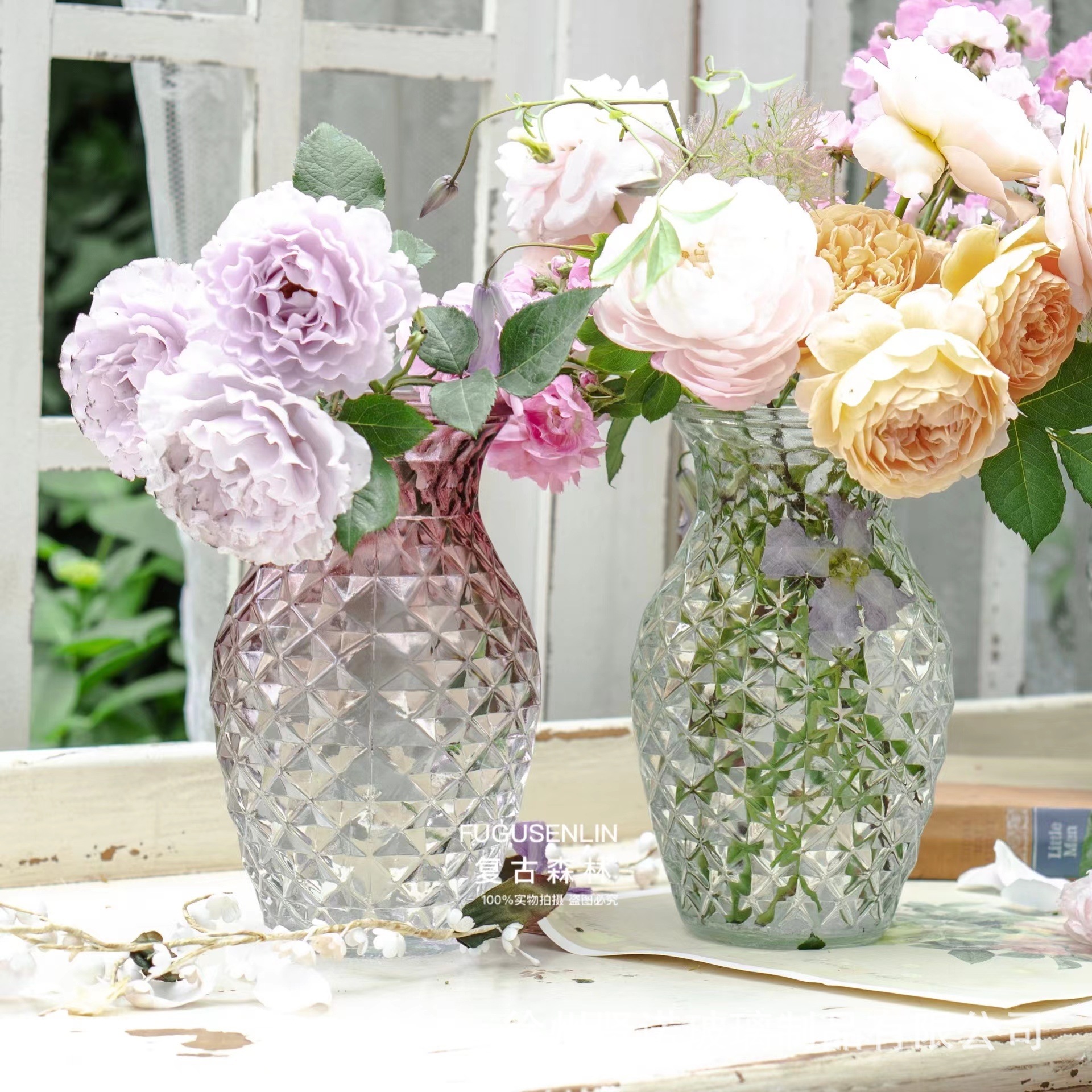 Nordic Light luxury glass vase Glacier pattern gold painting creative simple hydroponic vase living room decoration flower decoration