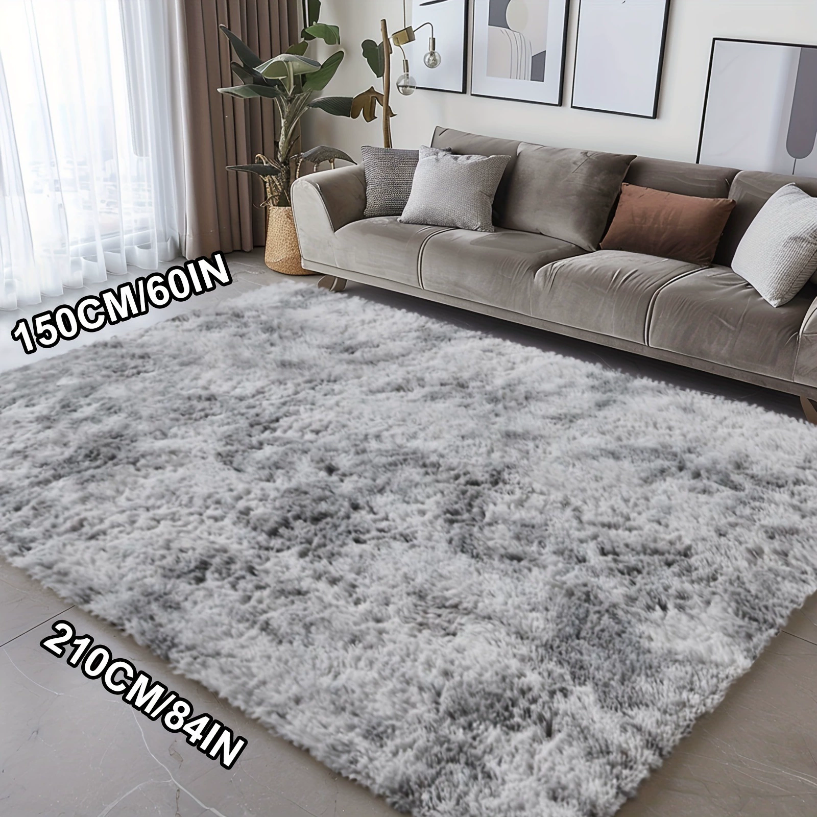 1pc Super Soft Thickened Fluffy Tie Dye Light Gray Area Rug