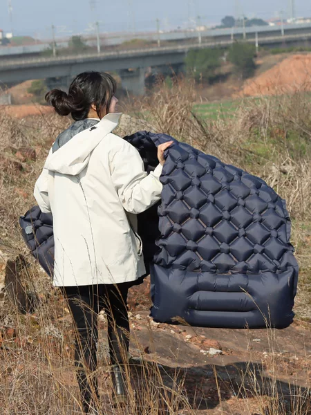 Factory Direct Sales Mountaineering Camping Diamond-Shaped Foot-Operated Air Mattress Lightweight Lunch Break Mat Air Mattress Portable