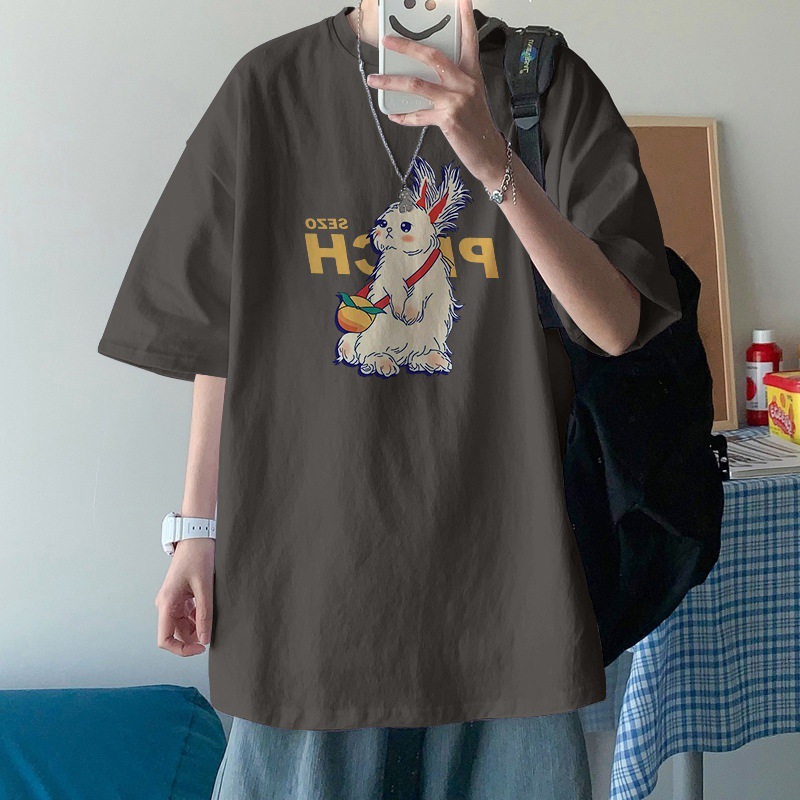 潮牌秋季男装短袖t恤衫男士纯棉圆领加肥加大码胖子宽松短袖藏蓝