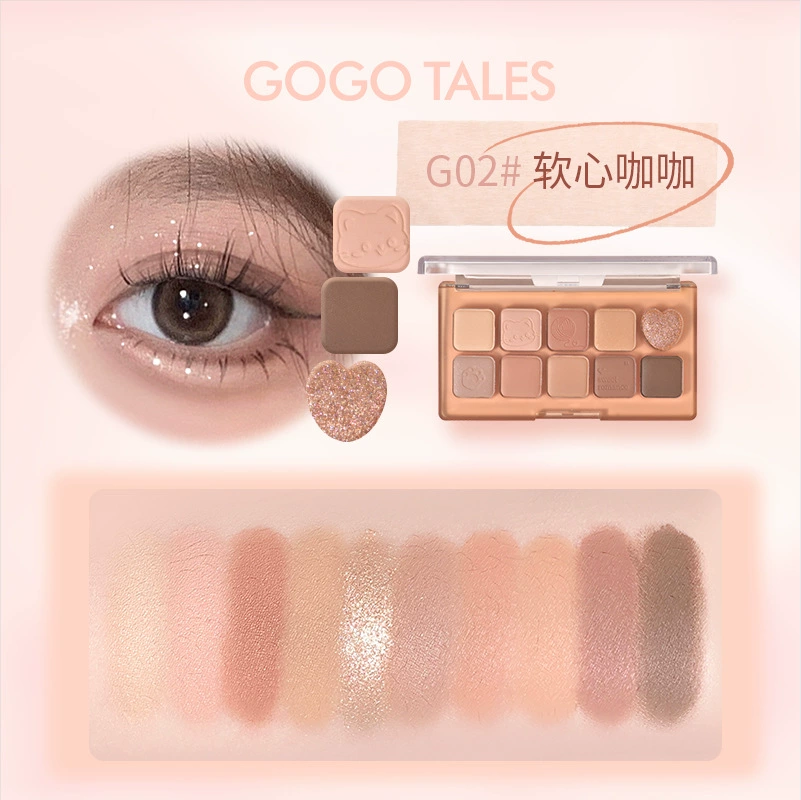 Eyeshadow Palette (gogotales) 10-Color Set with Highlighter & Blush, Matte & Shimmer