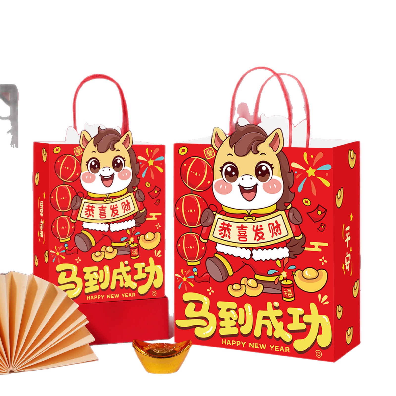 Bolsas de regalo de Año Nuevo del Caballo en stock bolsas de papel kraft engrosadas de mano bolsas de regalo rojas de Año Nuevo al por mayor