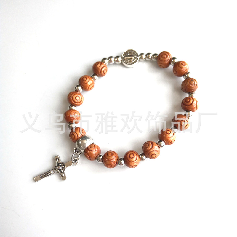 Cross-in Specializes in Retro Saint Beaded Cross Rosary Bracelet Pine Evil Eye Bead String Cross Bracelet
