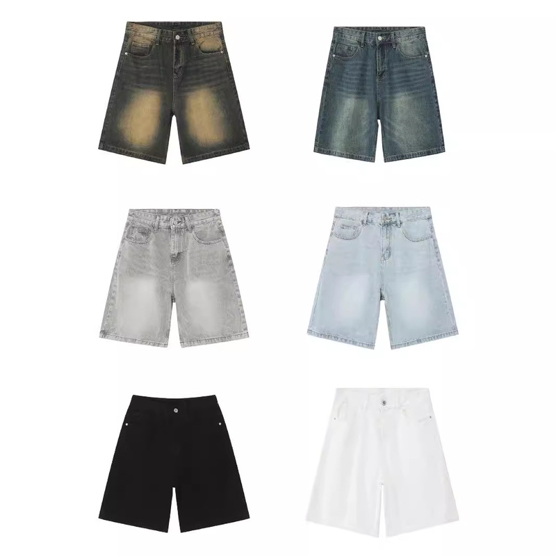 Summer New American Style Retro Old Blue Denim Shorts Men's Loose Straight Pants All-match Hot Pants Trendy Brand