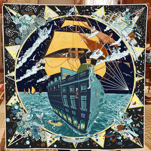 [Flagship] large boat pattern table version printing high-end new ladies twill silk 90cm large square scarf scarf
