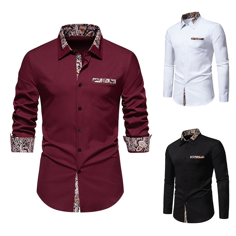 2024 Spring New European Size Men's Fashion Triangle Neck Cashew Flower Colored Long sleeved Shirt for Men_vogarts.com