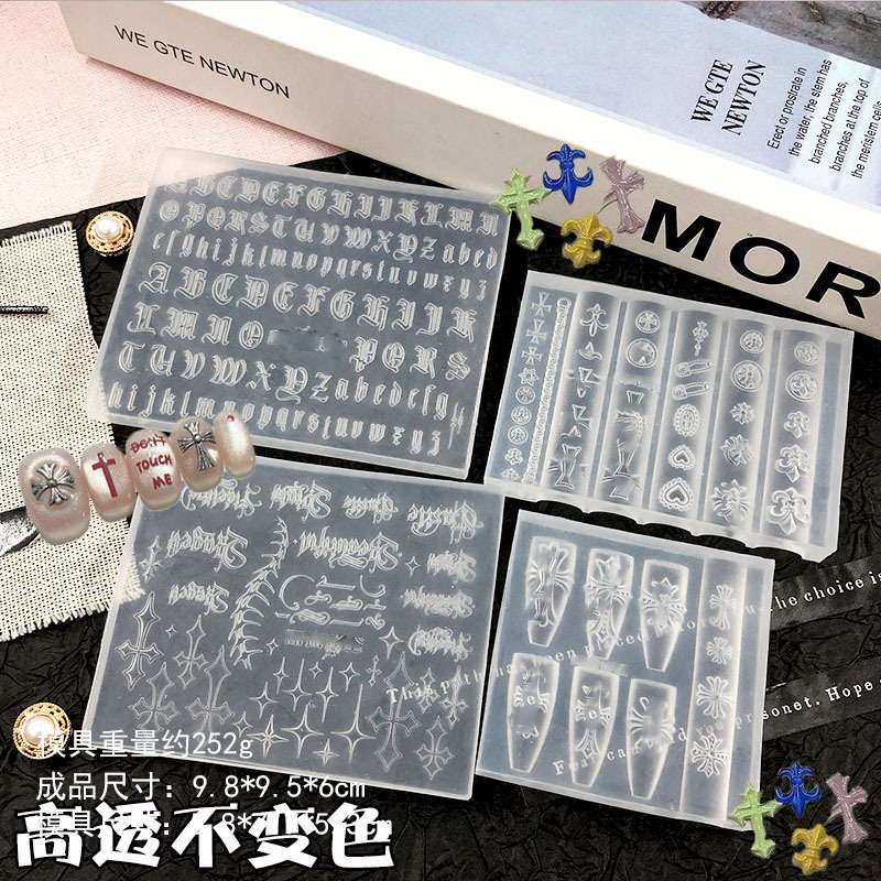 Cross-Border Hot-Selling Item: Gothic Cross Decoration Nail Art High-Transparency Mold, Punk Style Cool Gothic Letter Embossing Mold Cross-Border Hot-Selling Item: Gothic Cross Decoration Nail Art High-Transparency Mold, Punk Style Cool Gothic Letter Embossing Mold