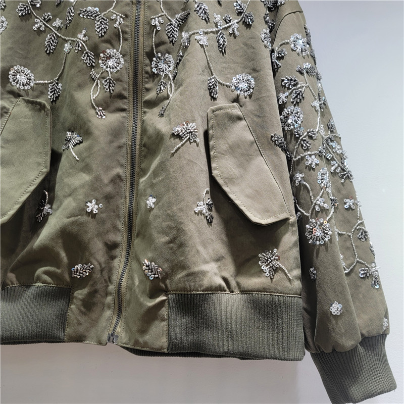 2025 otoño y invierno nuevo estilo de industria pesada clavos de flores chaqueta de béisbol chaqueta de mujer casual suelta chaqueta versátil