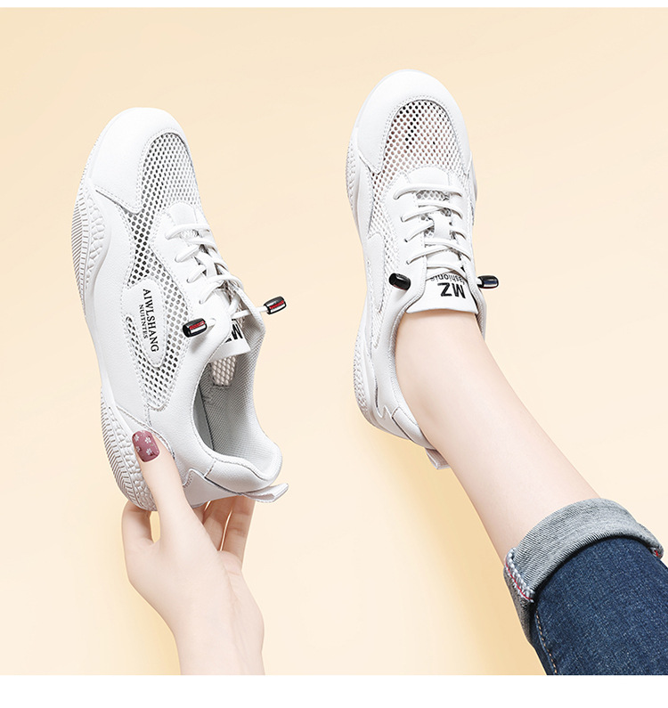 Giày sneaker nữ da thật lưới thoáng khí đế bằng 3 cm mùa hè 2025 — LJ 58219 [be xám] cao gót 3cm, LJ 58108 [be xám] cao gót 3cm, LJ 58109 [màu be] cao gót 3cm, DH 58617 [màu be xám] cao gót 3cm chi tiết 12