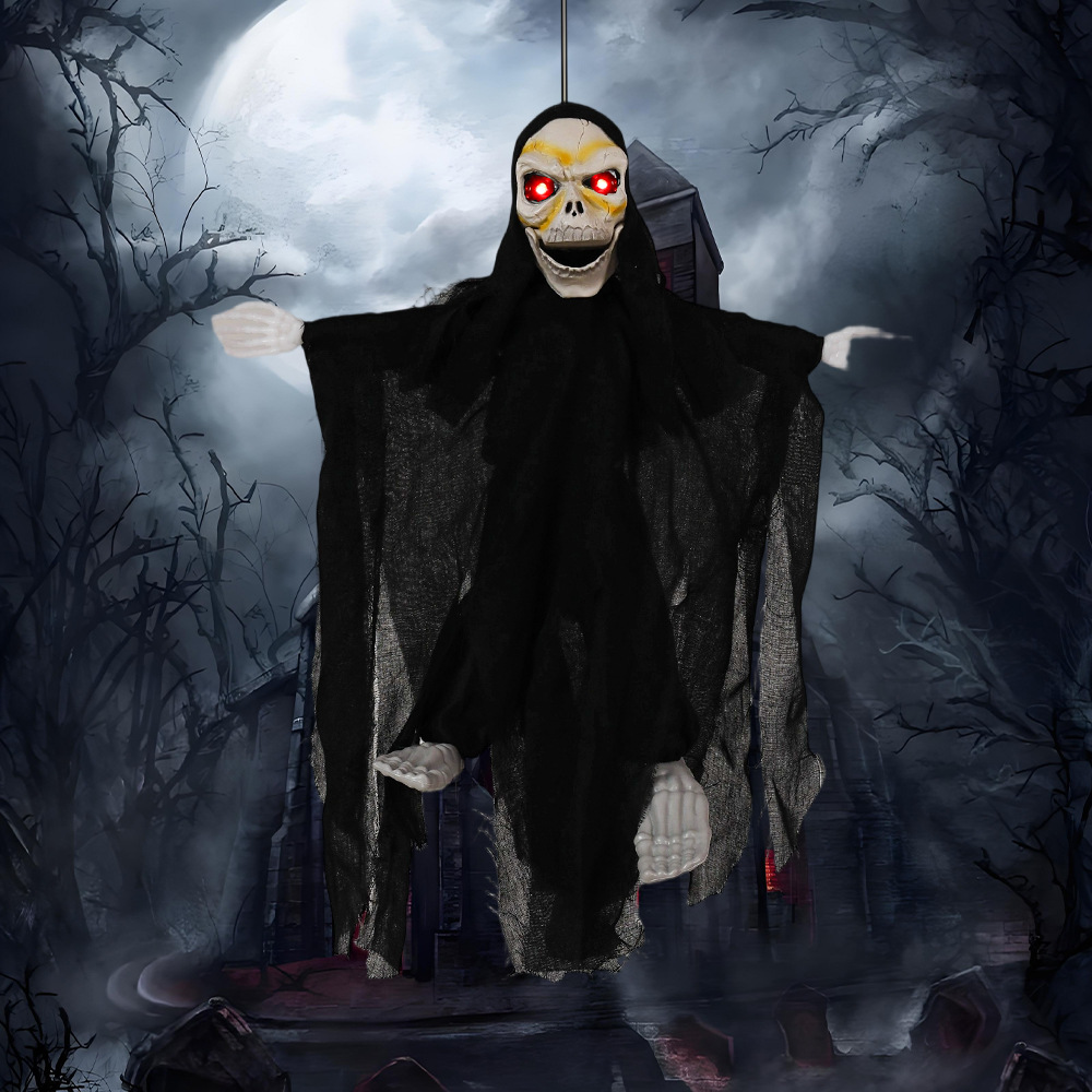 Decoración de Halloween, fantasma colgante, control de voz, fantasma luminoso eléctrico, llamada fantasma, acción a gran escala, sala secreta de fantasmas, decoración de fiesta, accesorios