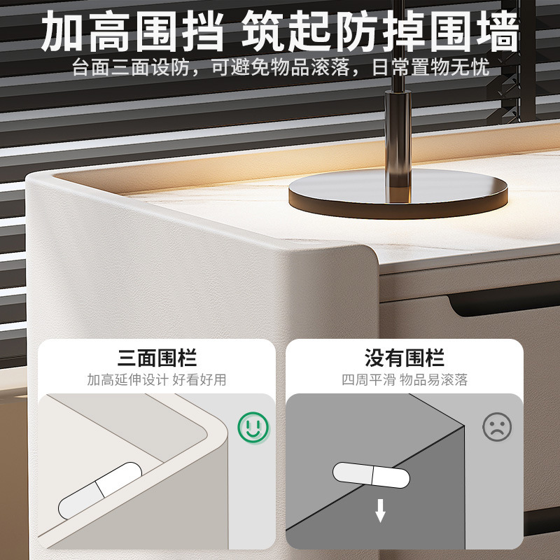 Mesita de noche, lujo ligero, alta gama, simple, moderno, armario de borde de cama, armario de almacenamiento de borde de cama de madera maciza para dormitorio