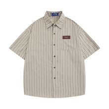 日系文艺条纹短袖衬衫男女复古设计感小众夏季情侣宽松半袖衬衫