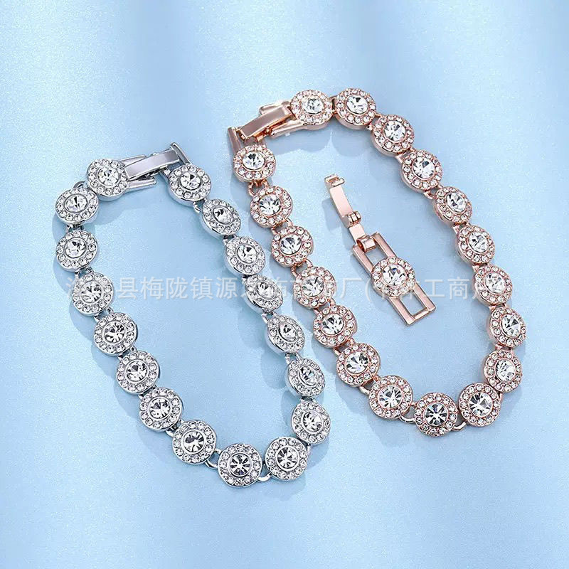 Shijia Round Roman Full Diamond Bracelet for Women, High-End Version, Elegant and Simple Elements, Fashionable, Stylish, Versatile, Classic Hand Jewelry