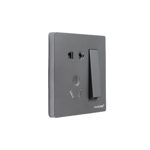 Large plate switch, 86-type household wall socket switch, 10A single-pole double-control concealed installation gray socket wholesale